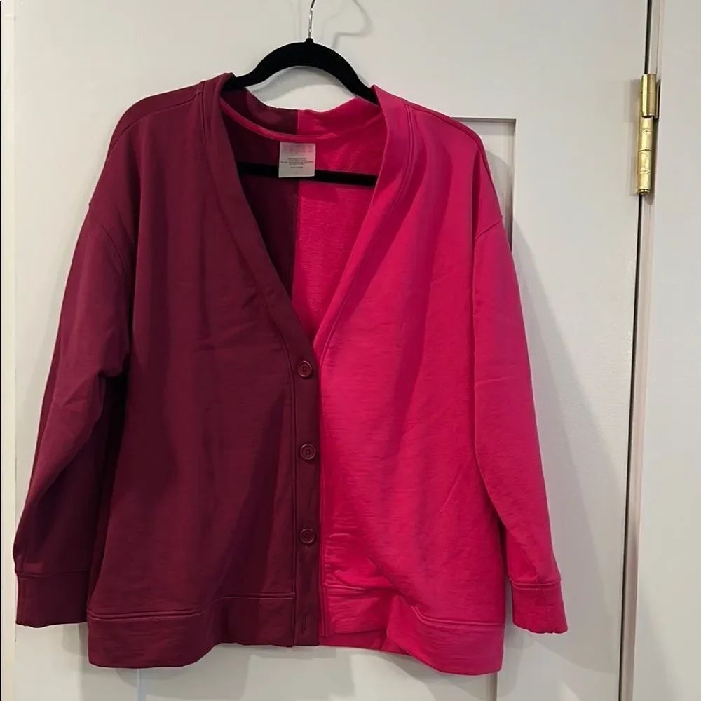 Terez Two-Tone Pink Sweatshirt Cardigan, Size Medium